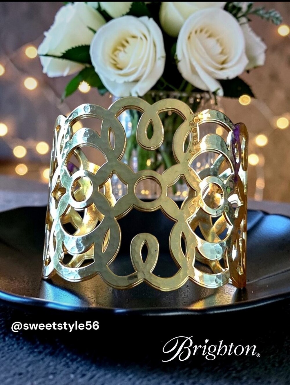 BRIGHTON "Skribbel Bangle" Gold Cut-out Wide Cuff Bracelet EVENT READY!